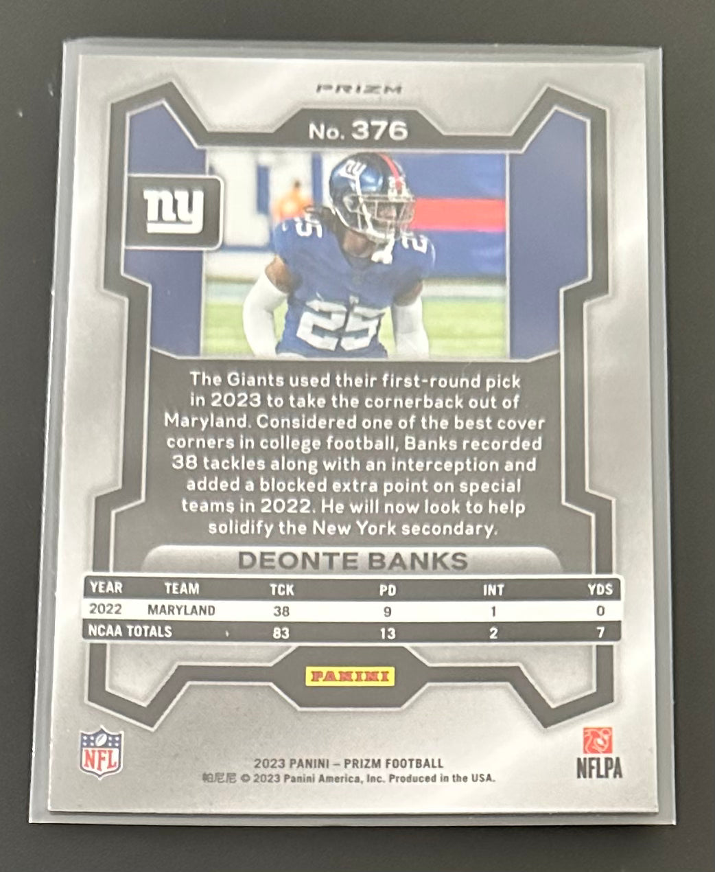 2023 Panini Prizm Deonte Banks Silver Prizm RC Rookie # 376 - NY GIANTS