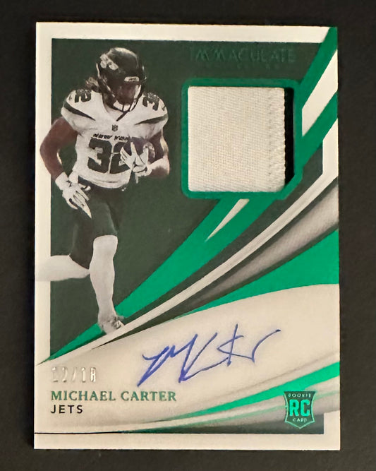 2021 Panini Immaculate Michael Carter Rookie Patch Auto /18 RC  #118