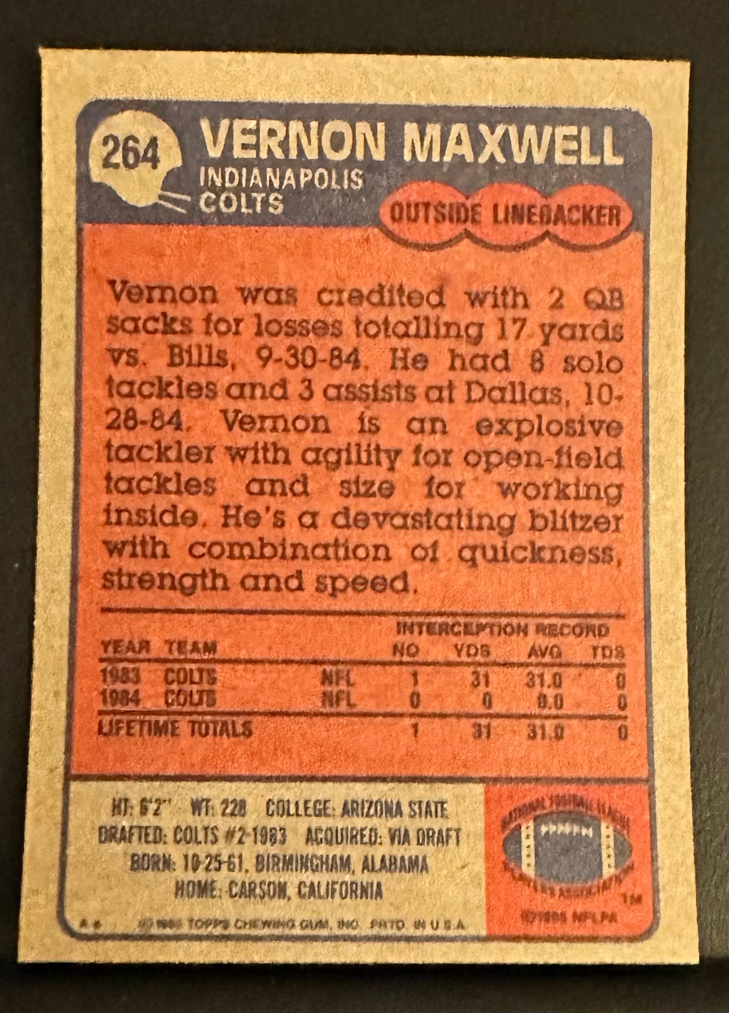 1985 Topps Set-Break # 264 Vernon Maxwell - NM-MT