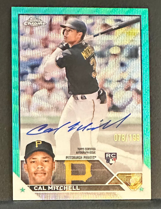 2023 Topps Chrome Cal Mitchell Aqua Wave Refractor Auto /199 RC Rookie # RA-CMI - PIRATES PADRES