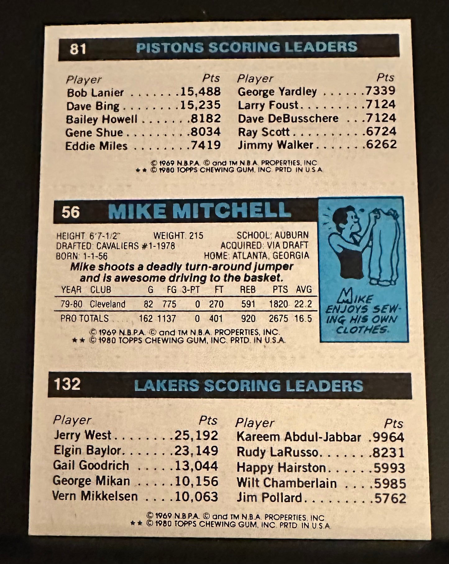 1980-81 Topps Set-Break # 81 56 132 Tyler Mitchell Jabbar NR-MINT