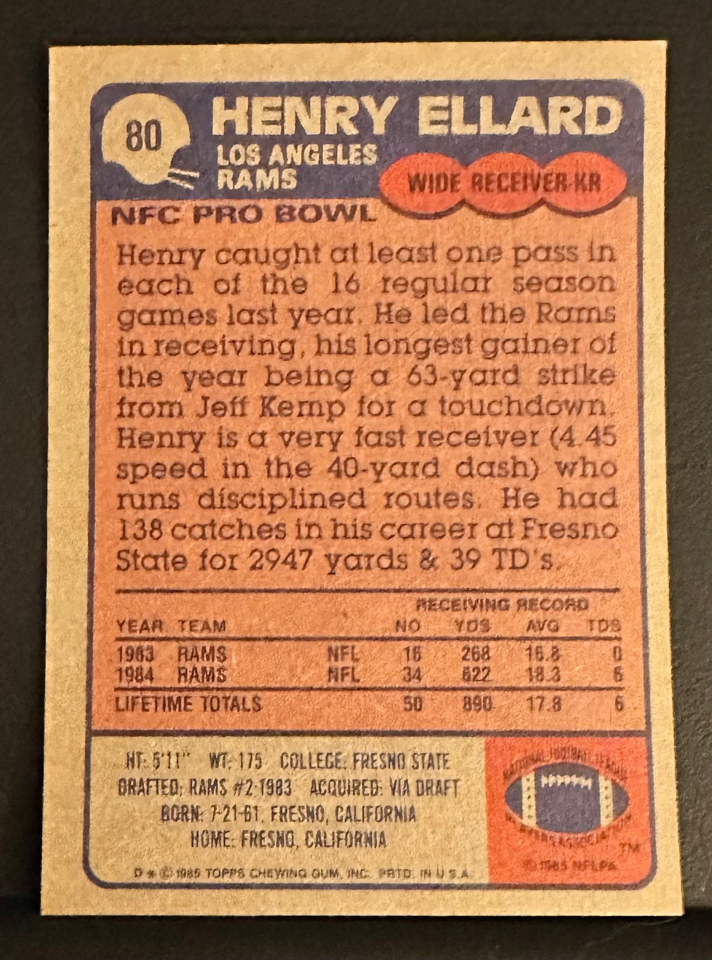 1985 Topps Set-Break # 80 Henry Ellard - NM-MINT