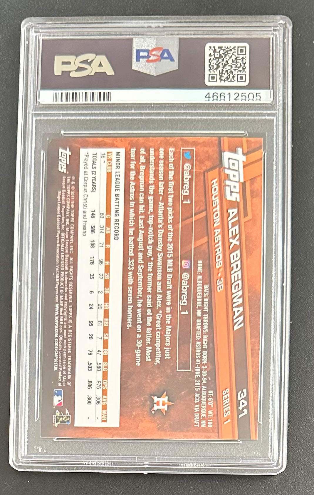 ALEX BREGMAN 2017 Topps (Batting) RC Rookie #341 PSA 10 GEM MINT